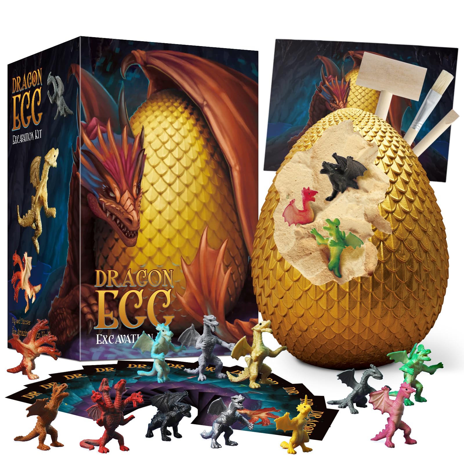 EGGbox Dragon Egg Dig Kit - Unearth 12 Different Dragon Toys With Learning Cards - Educational Science STEM Toys, Easter Gifts for Boys & Girls
