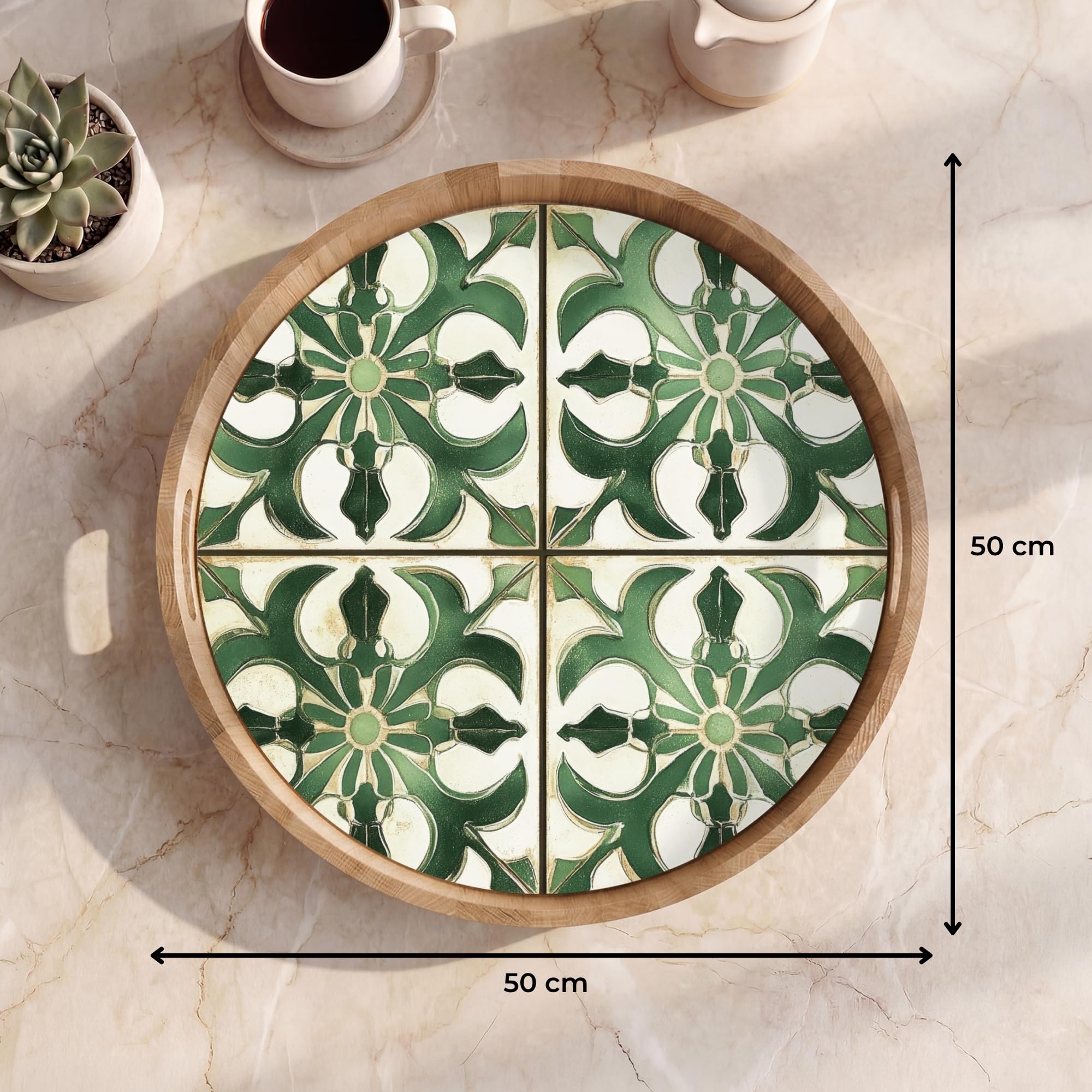 Bandejas para Servir Comida Redonda 50x50 cm Bandeja Desayuno Decorativa Cafe Tabuleiro Resistente A Los Arañazos Antideslizante Interior - Cerámica - Decoración - Español
