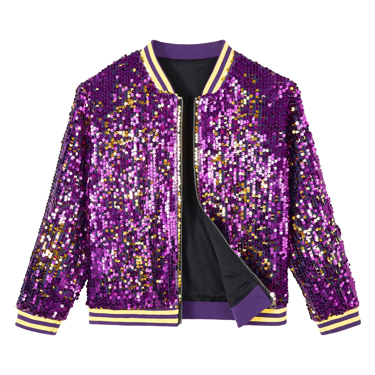 LOLANTA Ragazze Bomber di Paillettes con Tasche, Cerniera, Manica Lunga, Giacche da Baseball Scintillanti per Bambino 4-13 anni