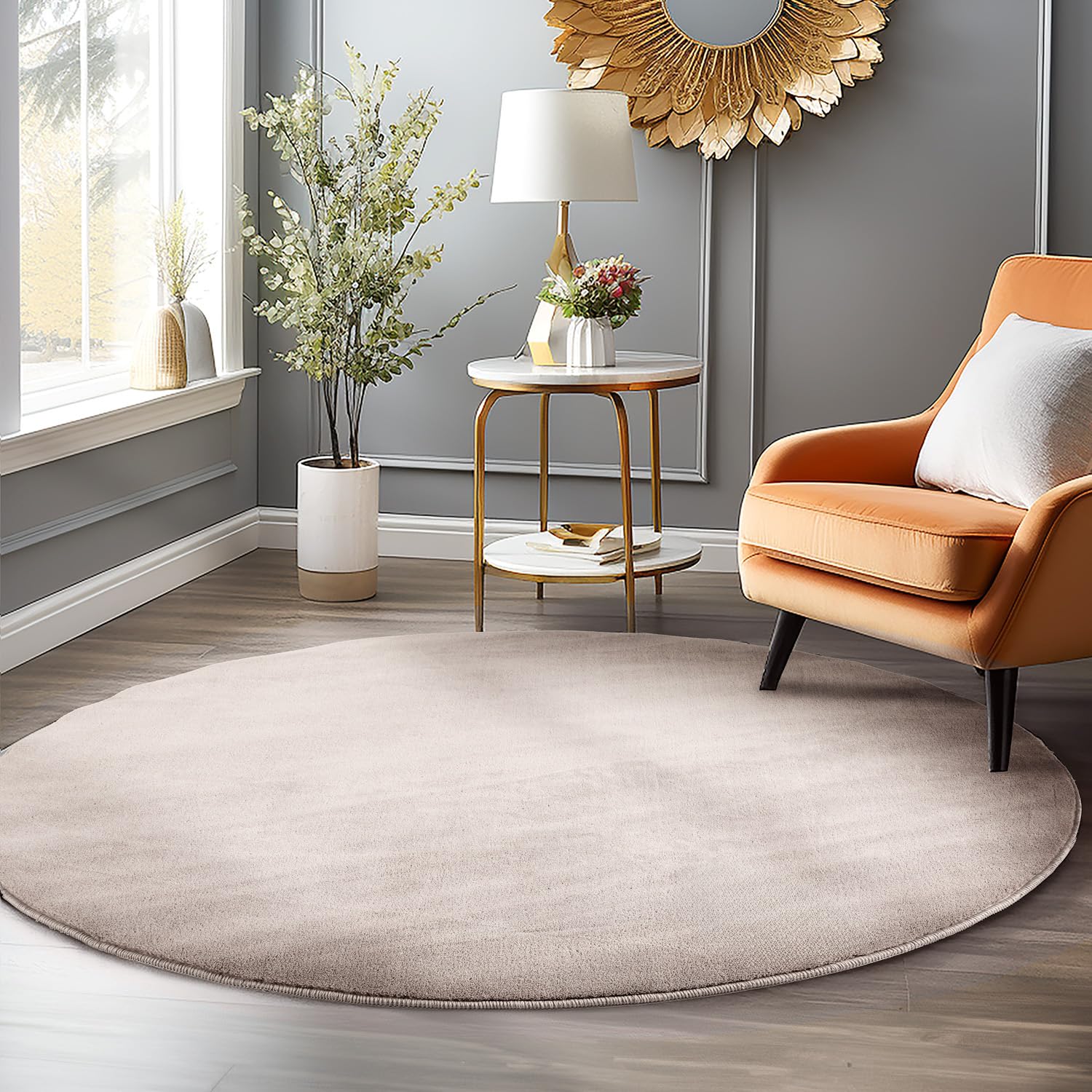 HomebyHome Alfombra Salon de Pelo Corto 160 cm Rund Beige - Alfombras de Habitacion Diseño Monocolor Sala de Extrasuave - Moderna Alfombra Cocina, Alfombra Dormitorio, Tapete Sala