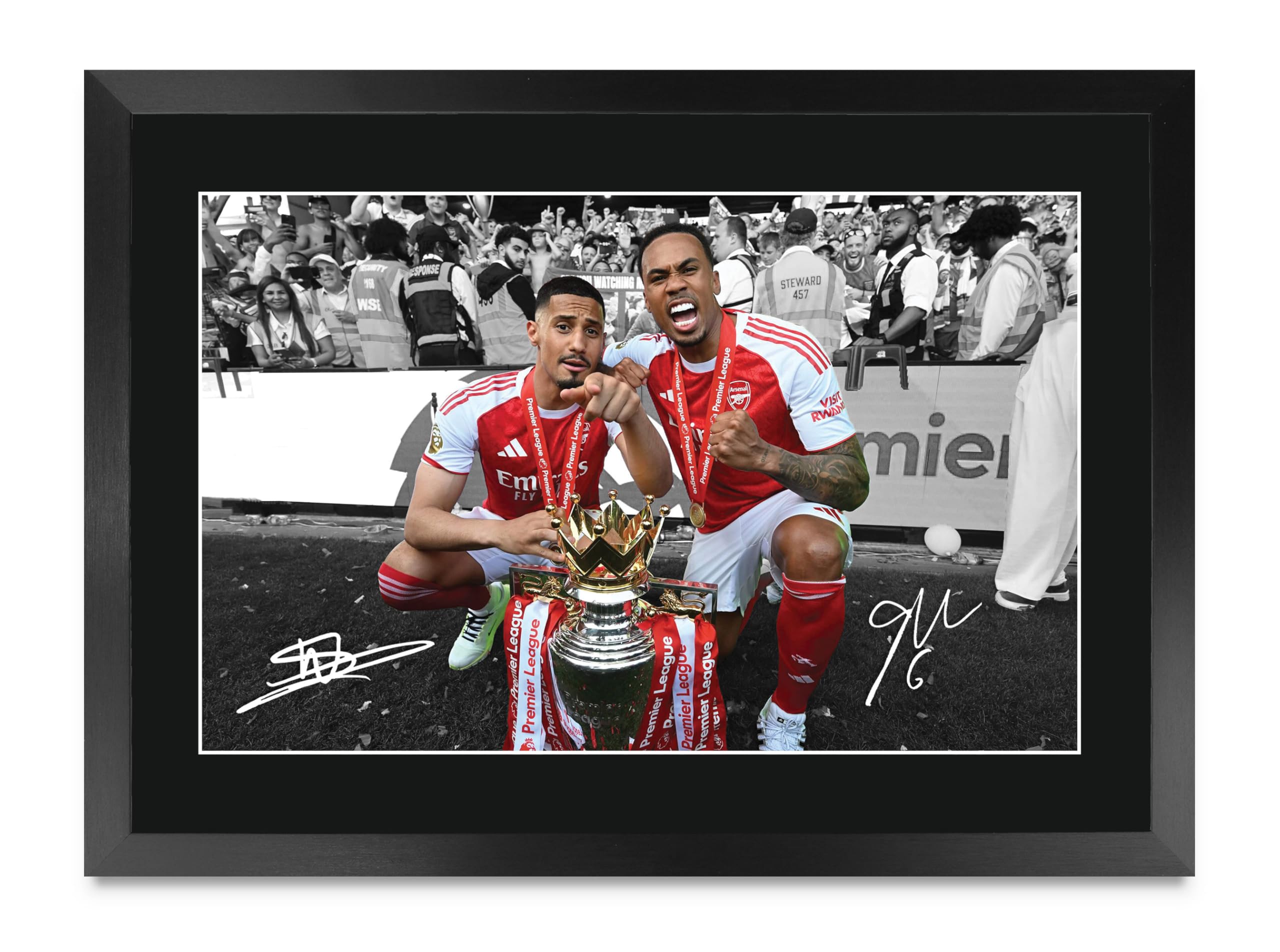 HWC Trading William Saliba & Gabriel Magalhaes Arsenal Winners Gifts Printed Signed Autograph Picture for Football Fans and Supporters - A3 Framed (ID-009352)