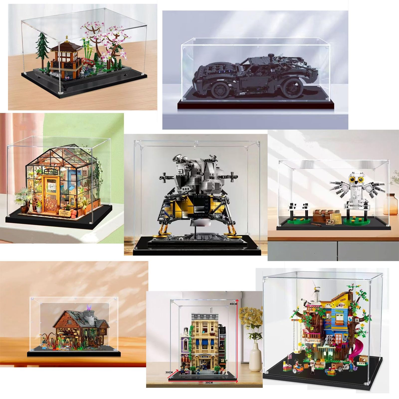 FHMIDIC Acryl vitrine, transparante vitrine met gespiegelde achterkant, stofdichte bescherming, alternatieve glazen vitrine voor verzamelobjecten, figuren, modellen, poppen, speelgoed (30 x 20 x 20 cm