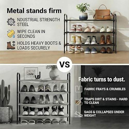 Miniatura 5 de 3-Tler - Zapatero organizador para zapatos, hierro inoxidable, estante espacioso para almacenamiento de zapatos para armario o entrada, se adapta a