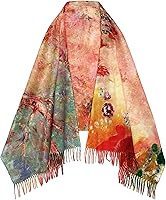 Vista 2 de VENVSBEE Reversible Scarf Soft Large Shawl Wrap Blanket Double Sided Art Print Warm Pashmina Stoles Klimt Van Gogh Gifts