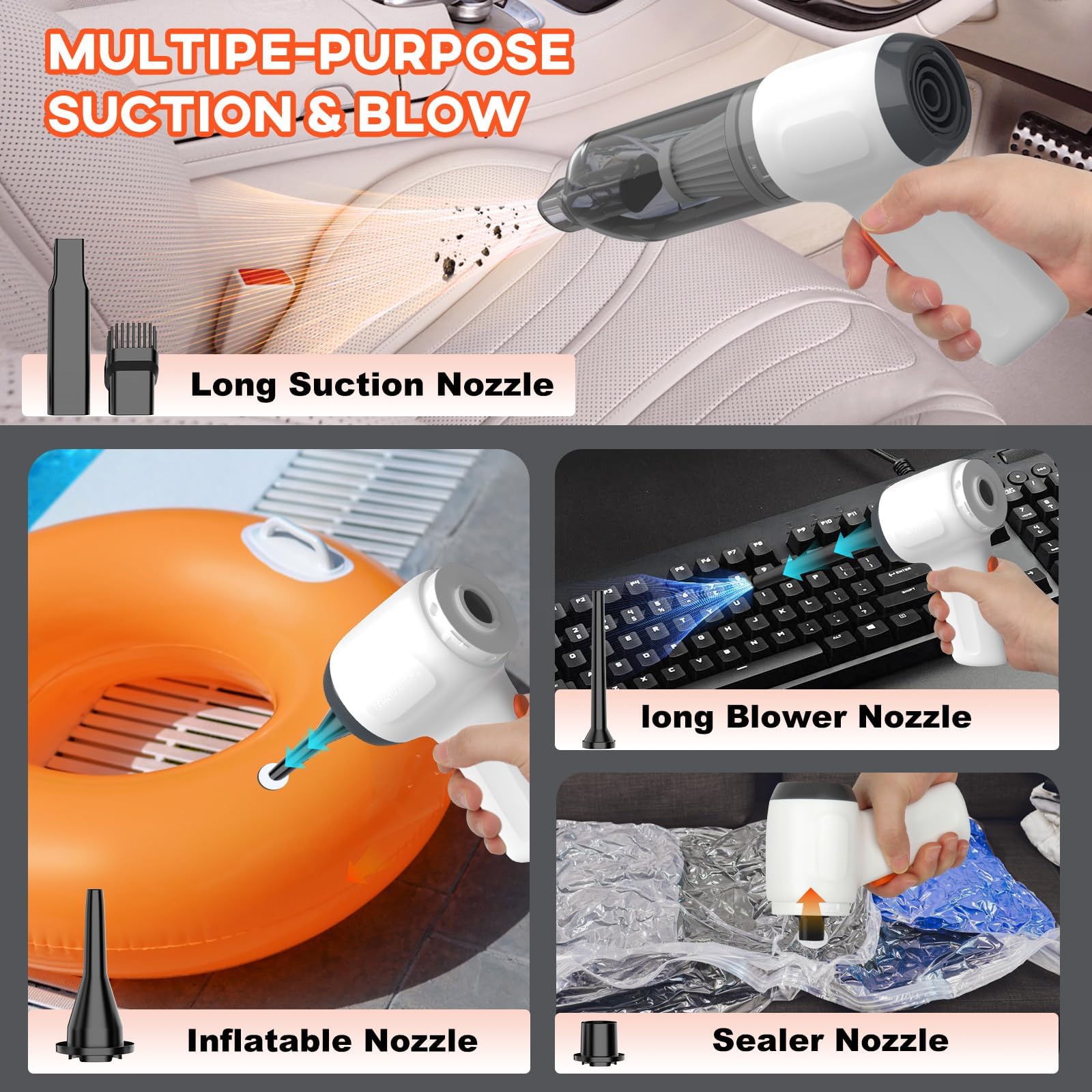 Condition photo showing New/Like New for mini car vacuum cleaner, small handheld vacuum portable cordless 3 in 1 dust buster & air blower & hand pump, 15000pa rechargeable hand vacuum high power for car, home, office