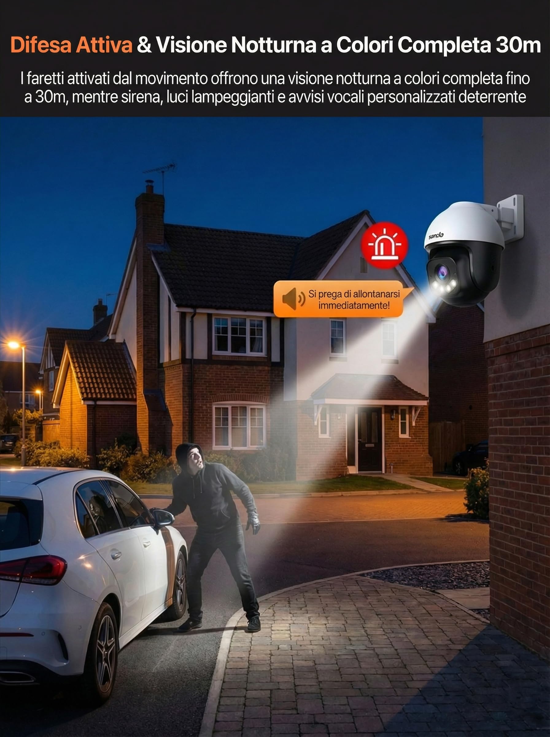 Tenda 5MP 3K Telecamera Wi-Fi Esterno, Wi-Fi 6 Videocamera Sorveglianza Esterna con Visione Notturna a Colori, 360° PTZ Auto Tracking, Rilevamento Umano/Veicoli AI, Solo 2.4GHz WiFi, Compatibile Alexa