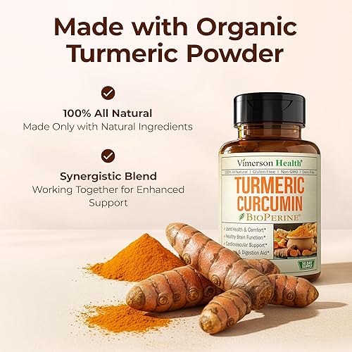 Miniatura 9 de Curcumina de cúrcuma con extracto de pimienta negra (bioperina) y suplemento orgánico tumérico vegano de apoyo articular. Suplemento de cúrcuma al