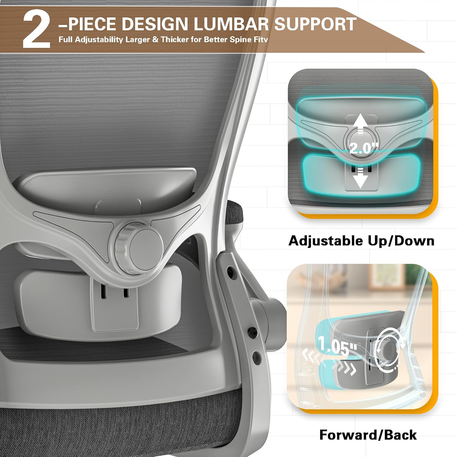 Ergonomic Office Chair - High Back Desk Chair with Adjustable Lumbar Support, Breathable Mesh Back, 330LBS Capacity, Easy Assembly, for Home Office Executive Computer Task