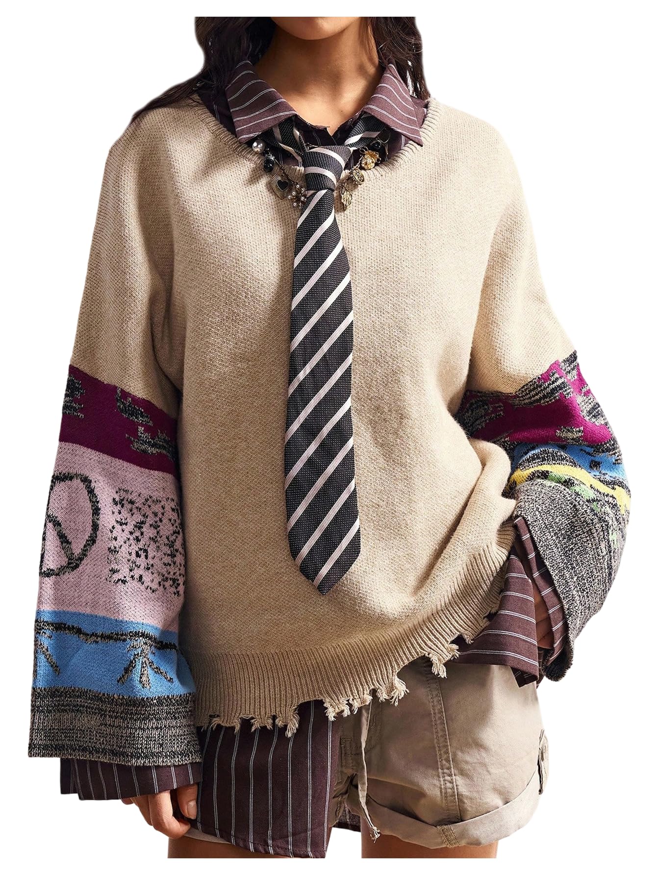 Womens Graphic Sweaters Vintage Crew Neck Bell Long Sleeve Knit Loose Sweater Pullover Jumpers