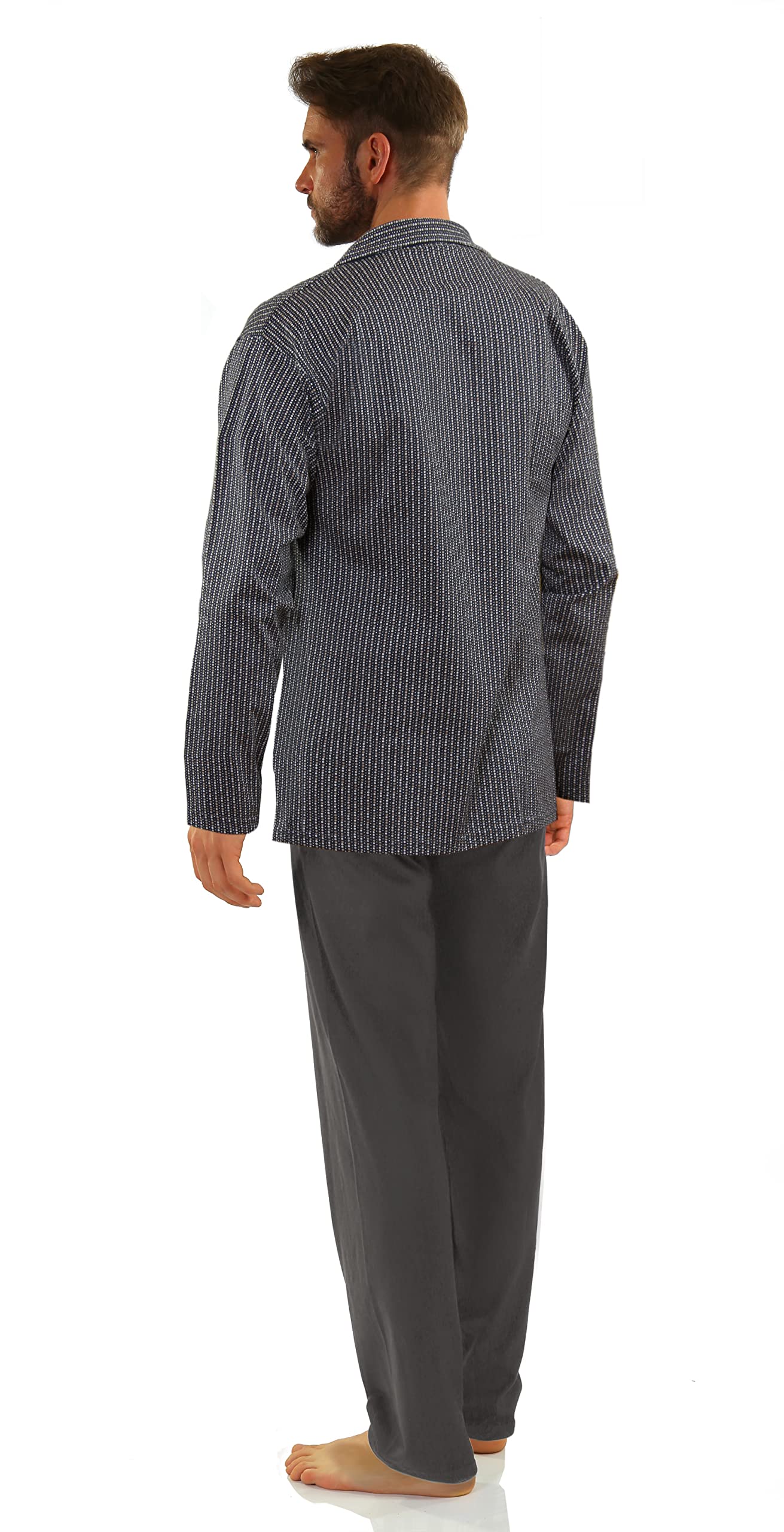 sesto senso Eleganter Herren Schlafanzug Lang zum Knöpfen 100% Baumwolle Pyjama mit Knopfleiste
