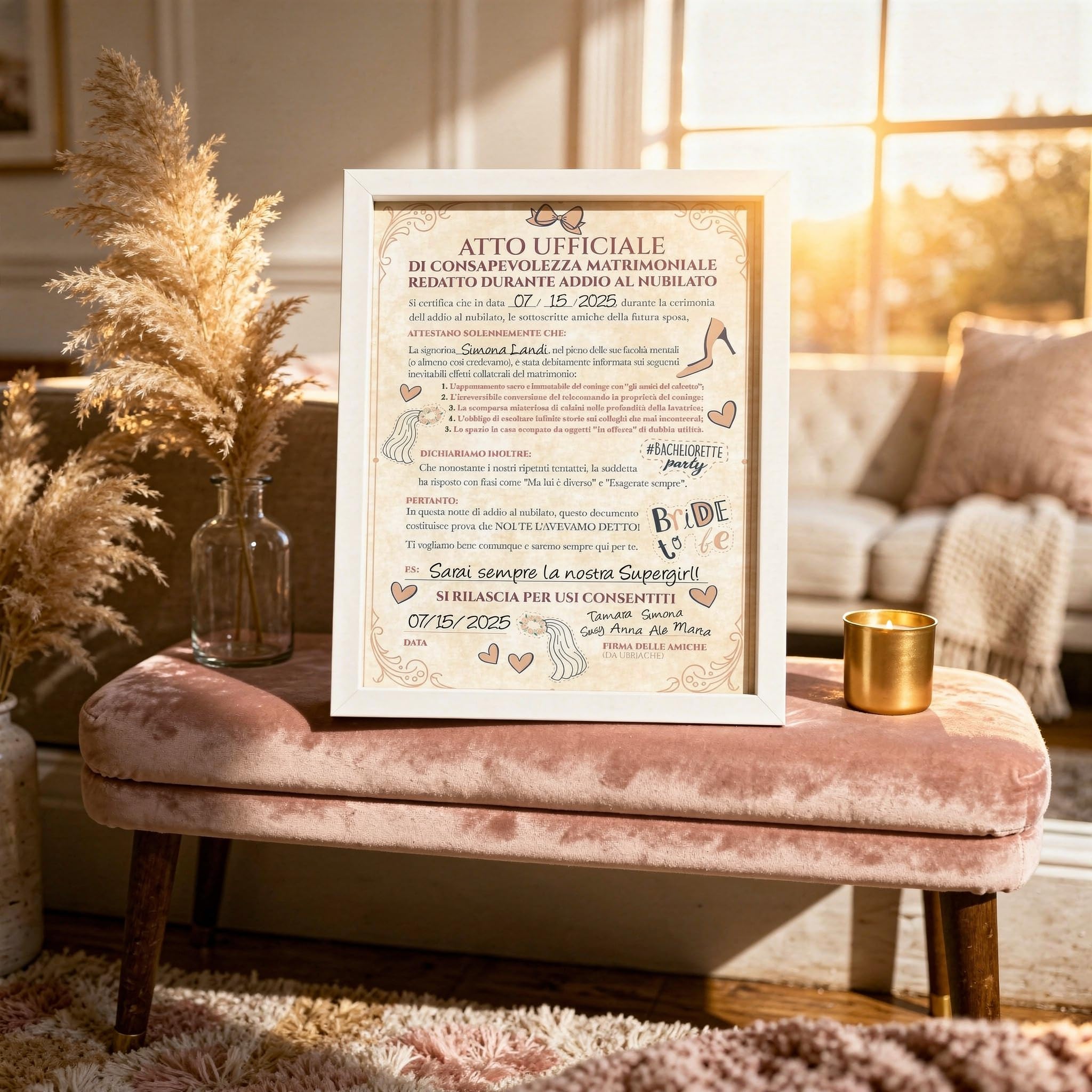 KAÏDENSÏ Gadget Addio al Nubilato Sposa - Pergamena Atto di Consapevolezza Matrimoniale - Accessori Team Bride Divertenti - Kit Idea Regalo Originale