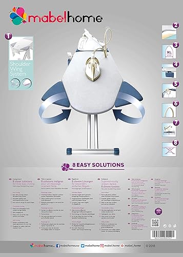 Miniatura 7 de Tabla para planchar Mabel Home extra amplia con alas para planchar hombros plegables, 8 características con funda extra