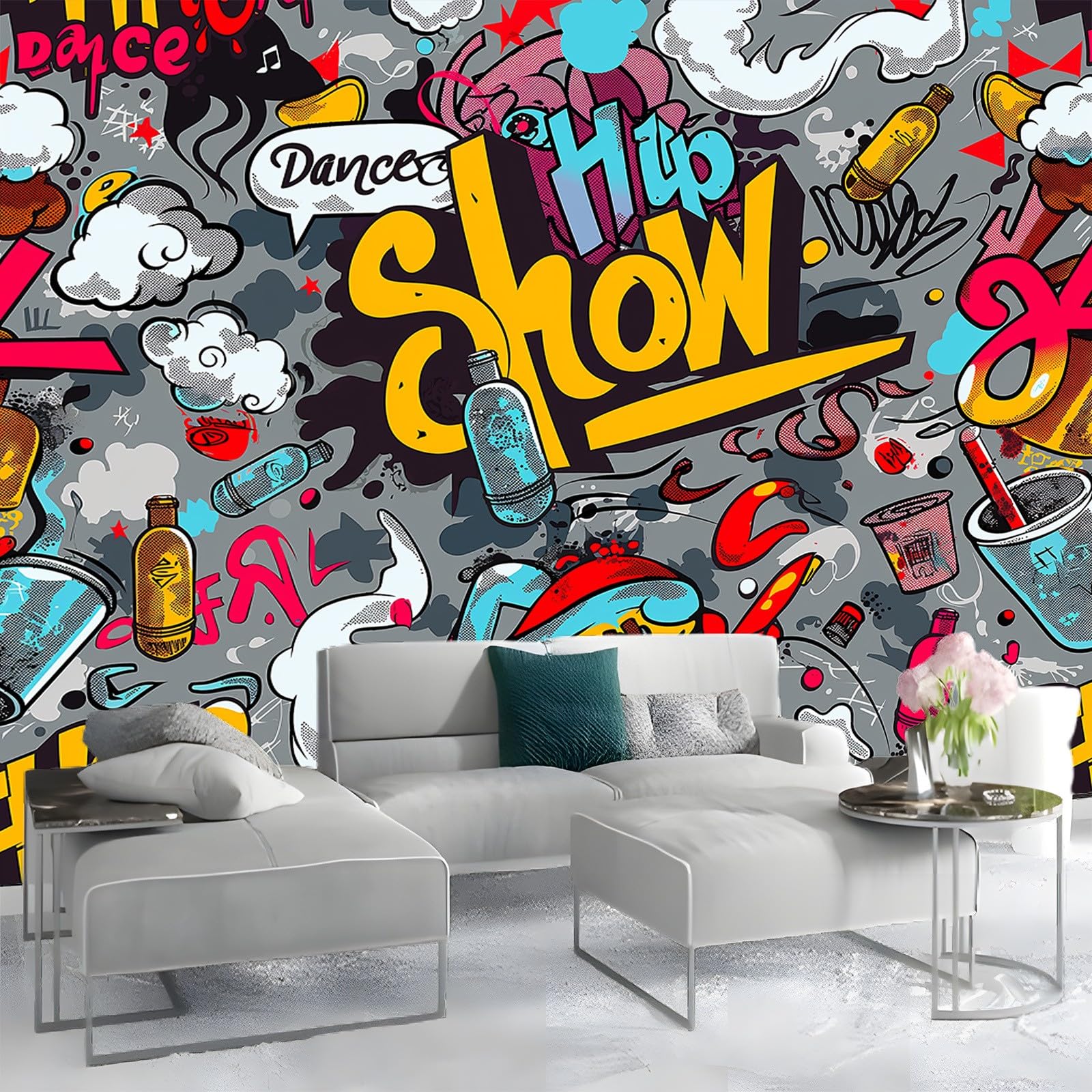 Arte Di Strada Dei Graffiti Del Fumetto Fotomurale - 250 x 175 cm Moda Fotomurali for Living Room, Bedroom, Office - Spettacolo Di Danza Hip-Hop Con Graffiti Carta da Parati