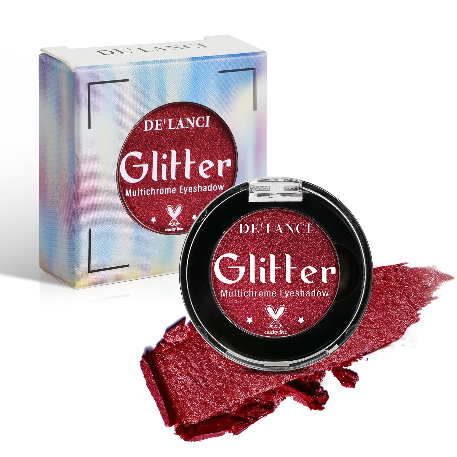 Afflano Single Red Eyeshadow Palette Shimmery, Ultra Pigmented Red Glitter Eyeshadow, Sparkly Duo Chrome Dark Red Makeup Eye Shadow Powder, Multi-Dimensional Eyes Look Goth Christmas Makeup