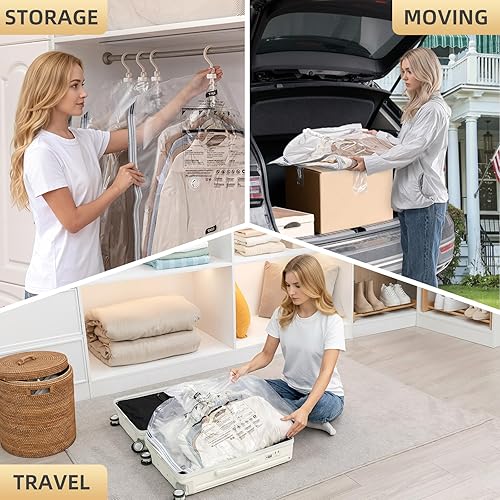 Miniatura 8 de TAILI Bolsas colgantes de almacenamiento al vacío, bolsas para ahorrar espacio para ropa, 4 paquetes de 53 x 27.6 pulgadas, bolsa de almacenamiento