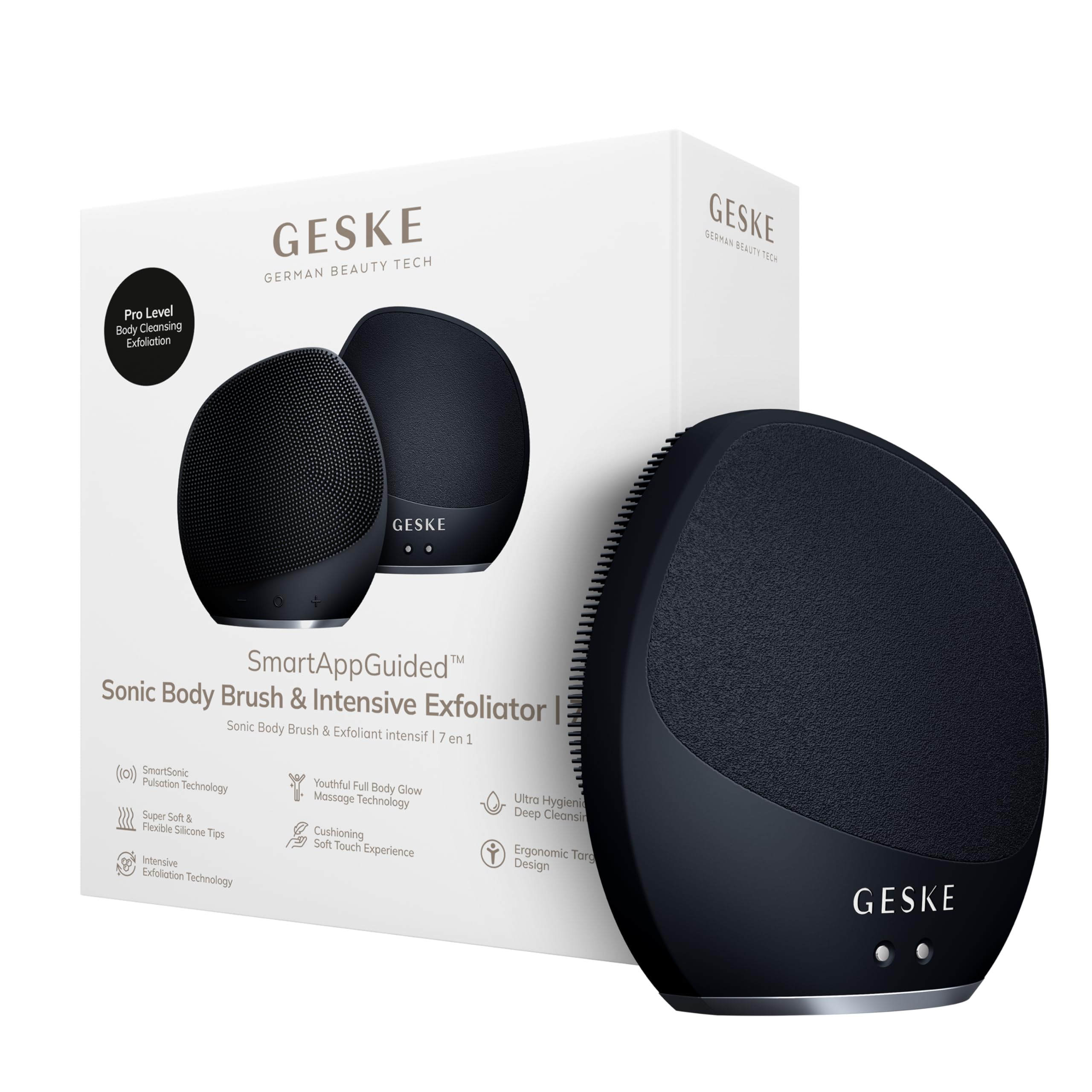 GESKE Sonic Body Brush & Intensive Exfoliator | 7 in 1 | Elektryczna szczotka do oczyszczania ciała | SmartSonic Pulsations | Głębokie oczyszczanie, złuszczanie i masaż | Do usuwania szorstkiej skóry