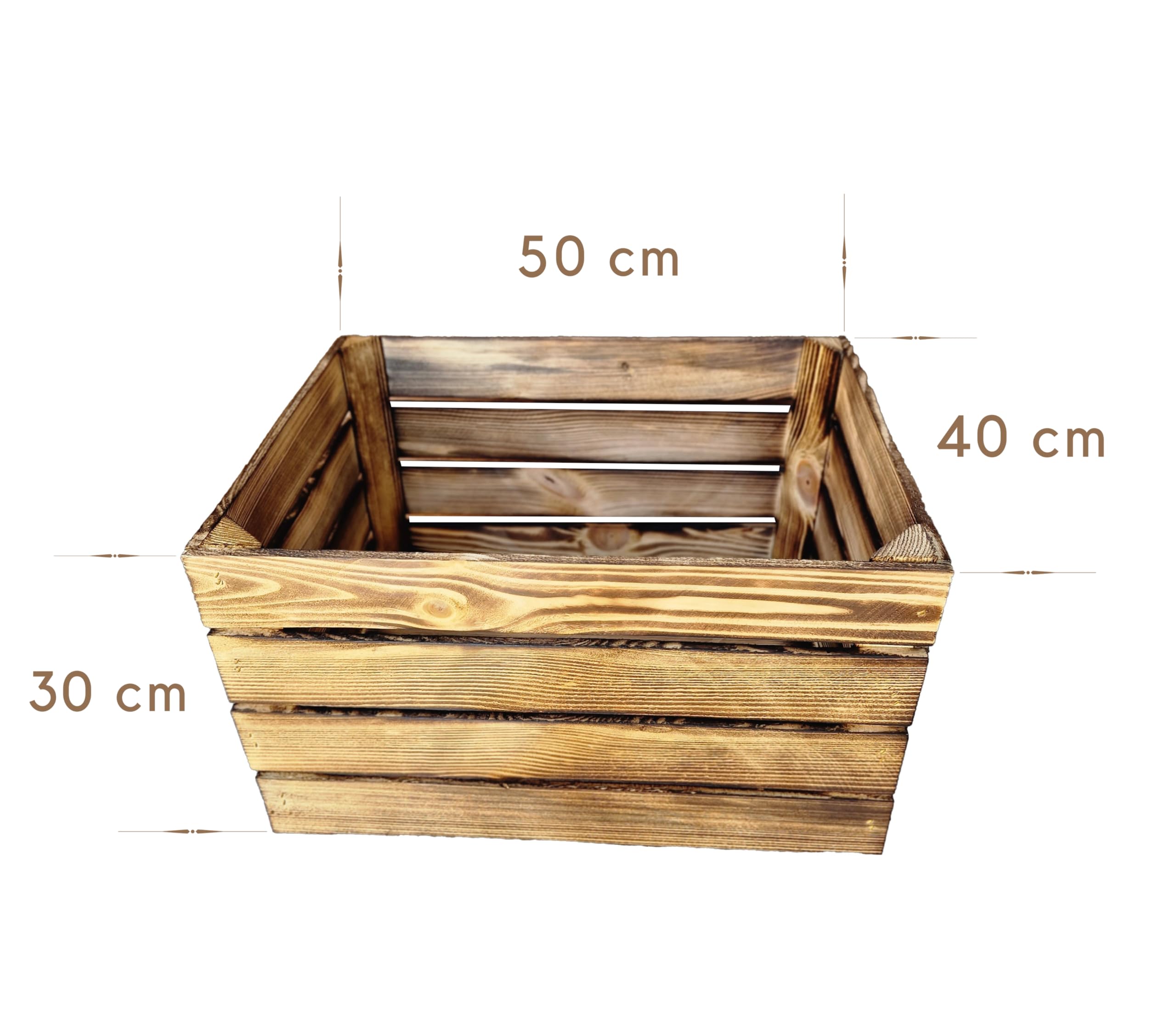Cassette in Legno Naturale o Effetto Bruciato 50x40x30 cm – Set Portafrutta Decorativo e Contenitore – Resistente, Pulito, Stile Rustico per Casa o Negozio (Effetto Bruciato, 6)
