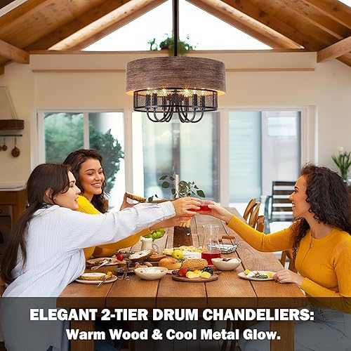 Miniatura 2 de Candelabro negro, 5 luces de granja con pantallas de vidrio transparente, lámpara colgante de techo grande industrial para sala de estar,