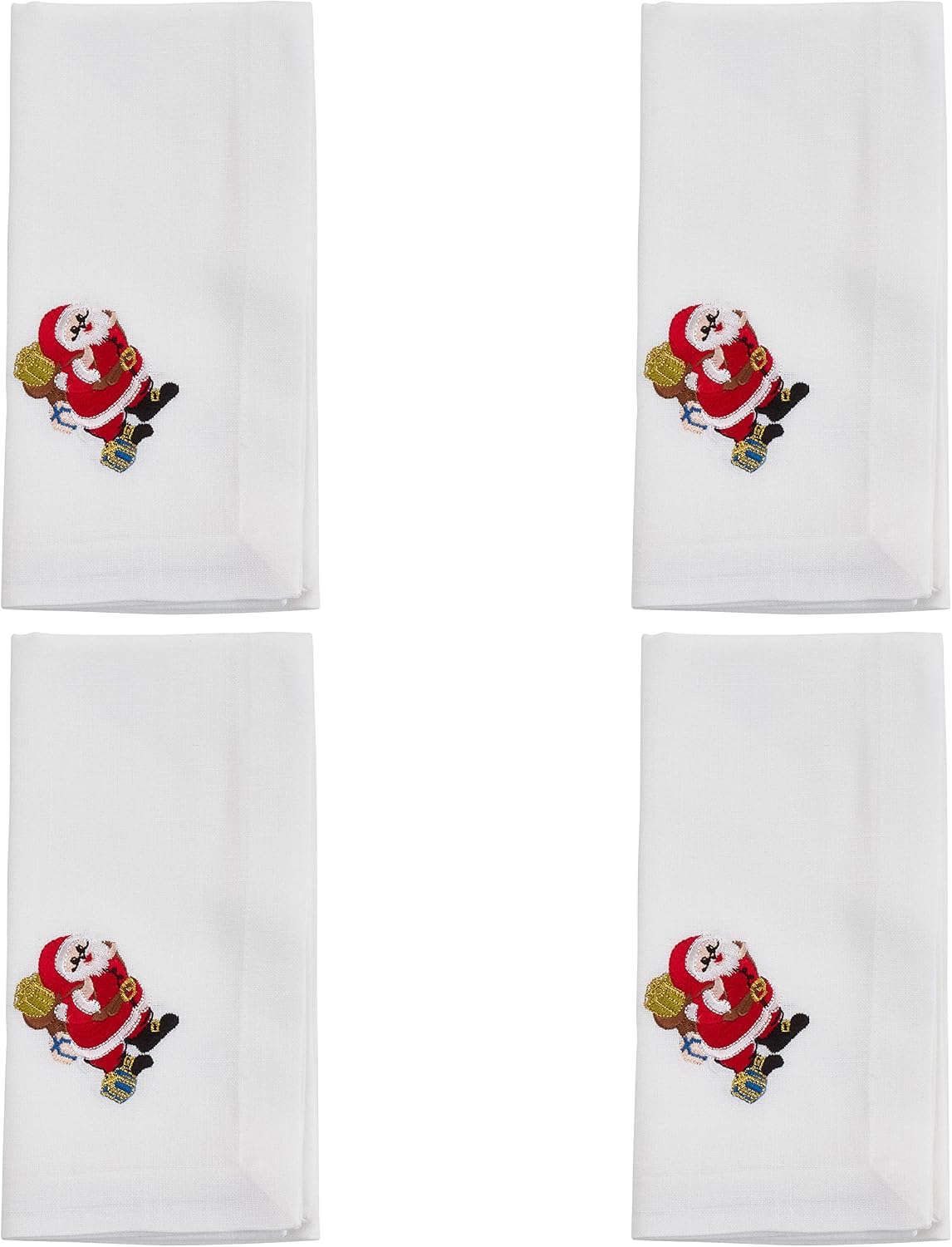 SARO LIFESTYLE Classic Santa Embroidered Napkin (Set of 4) – Festive Christmas Table Linen for Holiday Dining & Seasonal Entertaining