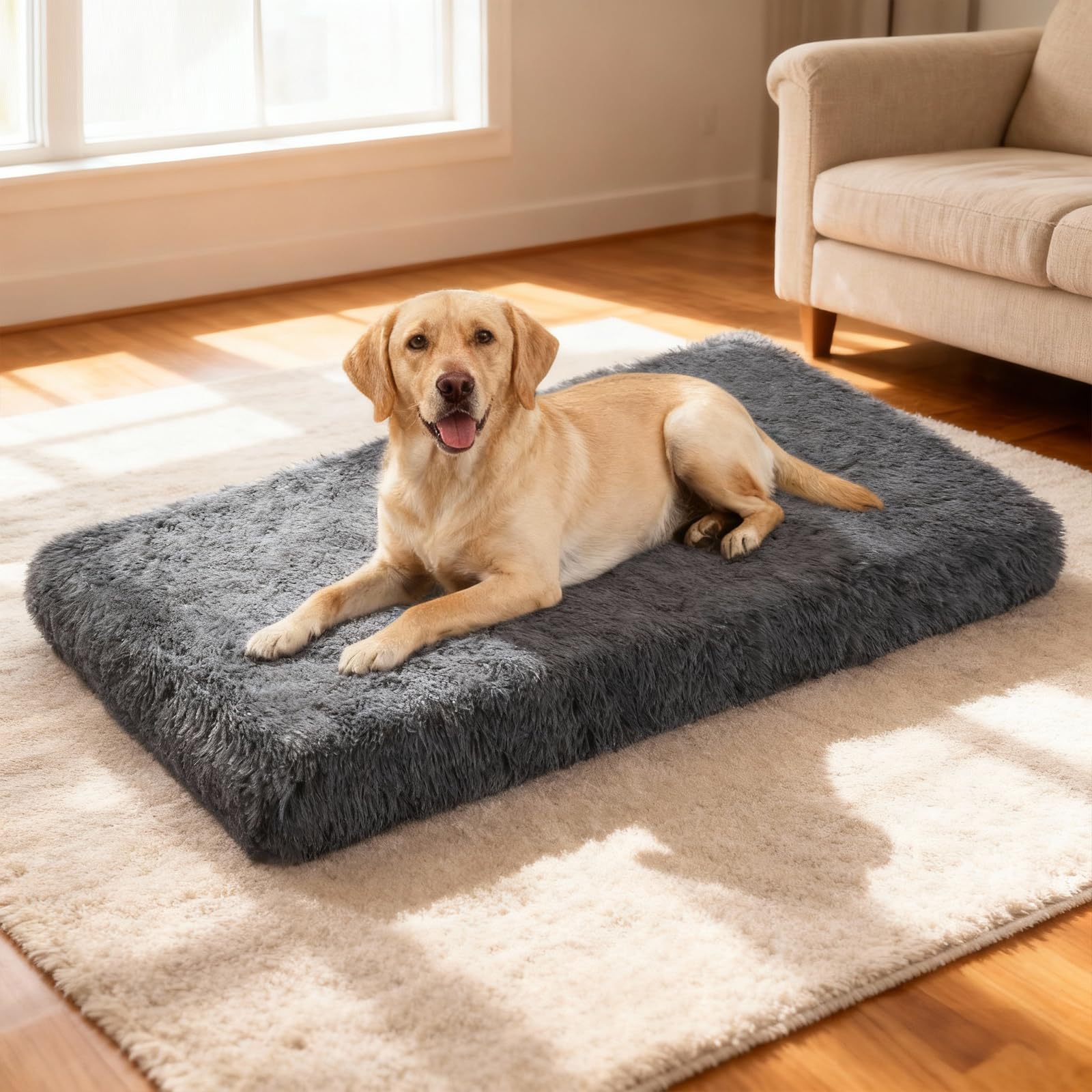Orthopedic Dog Bed for Medium Dogs, Dual-Layer Memory & Egg-Crate Foam, Washable Warm Winter Plush Cover, Waterproof Liner, Non-Slip Bottom, Crate/Kennel Pad, 35 x 22 Inch, Dark Gray - image 3