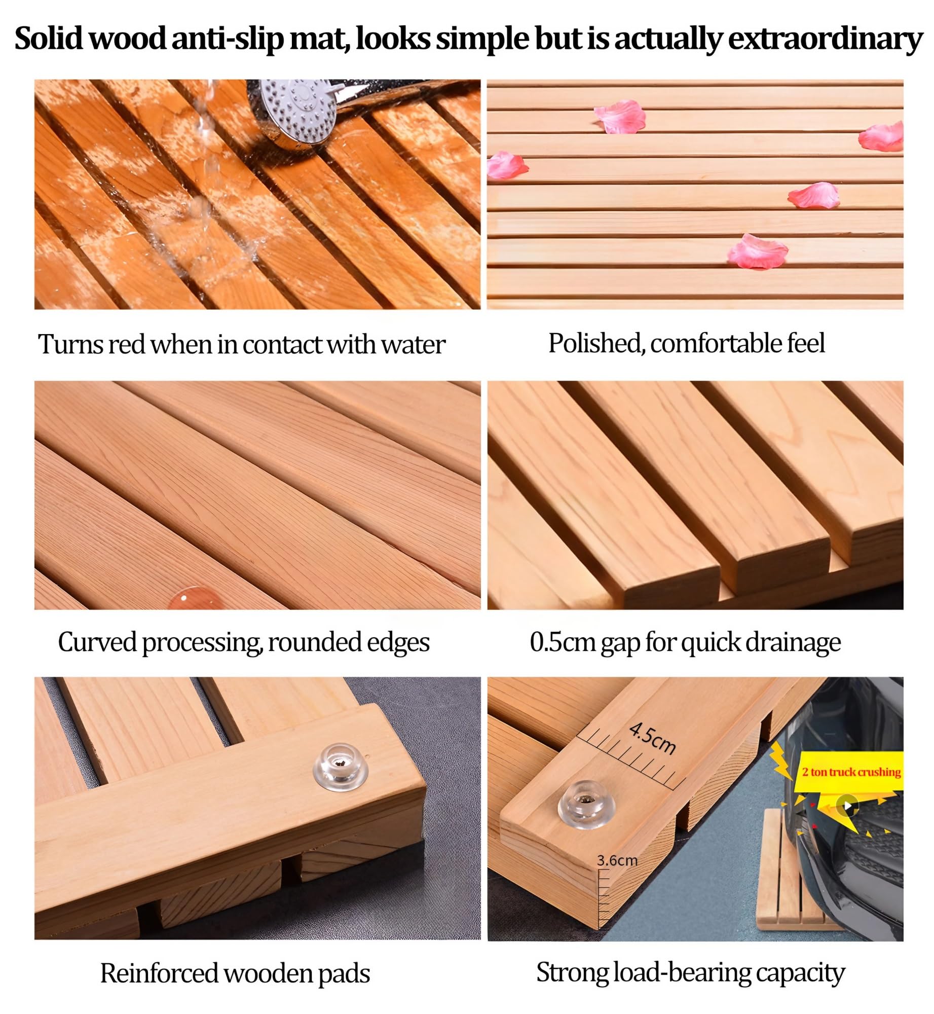 Pedana Doccia Legno, Più Dimensioni Tappetino Doccia Antiscivolo, Esterna Giardino Tappeto Doccia, Pedana Legno, Tappetino Piscina, Pedana Doccia Antiscivolo per la Vasca e la Sauna(50x100cm/20x39in)