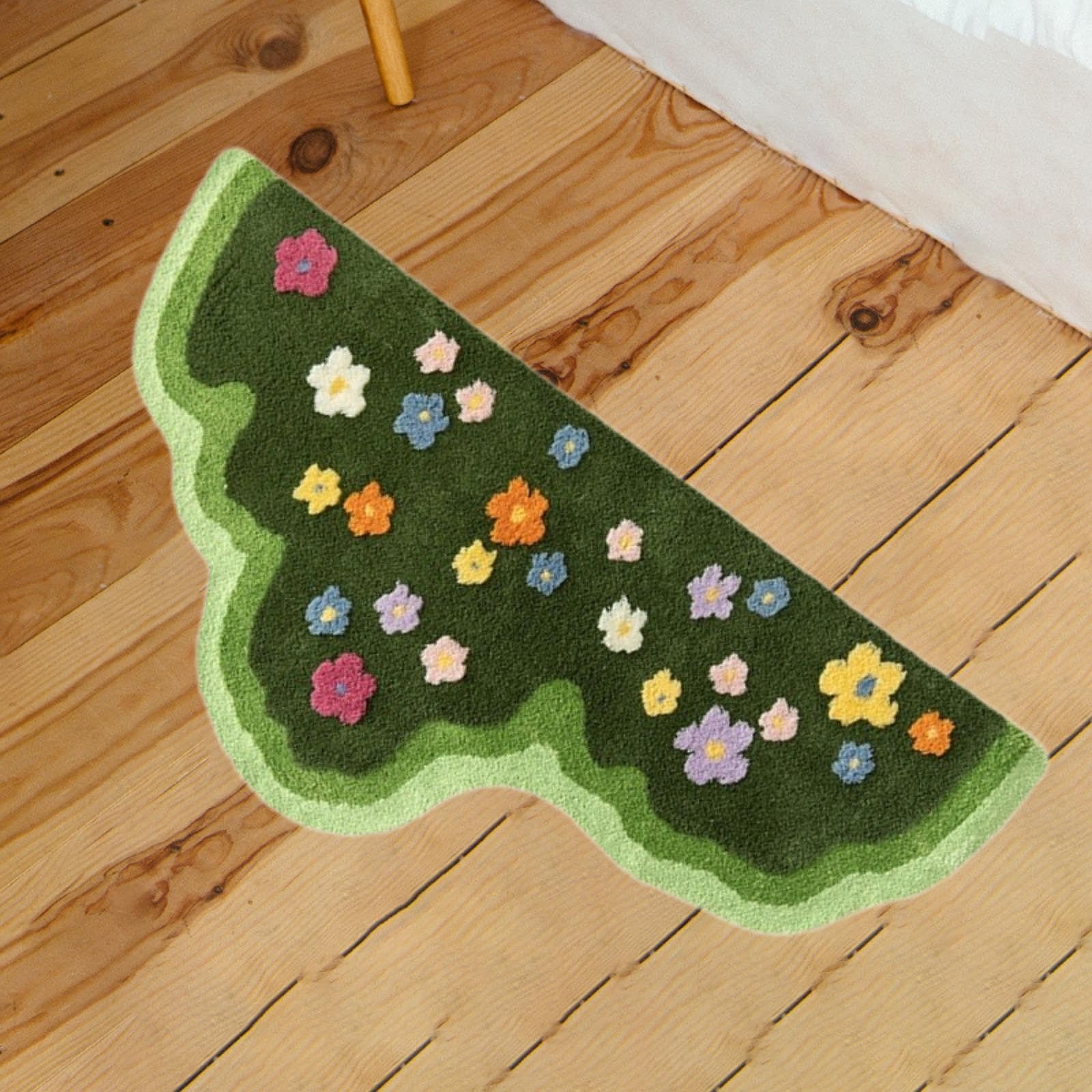Tappeto irregolare con motivo floreale verde, antiscivolo, assorbente, in microfibra, per bagno, camera da letto, doccia, morbido tappetino decorativo (150 x 75 cm)