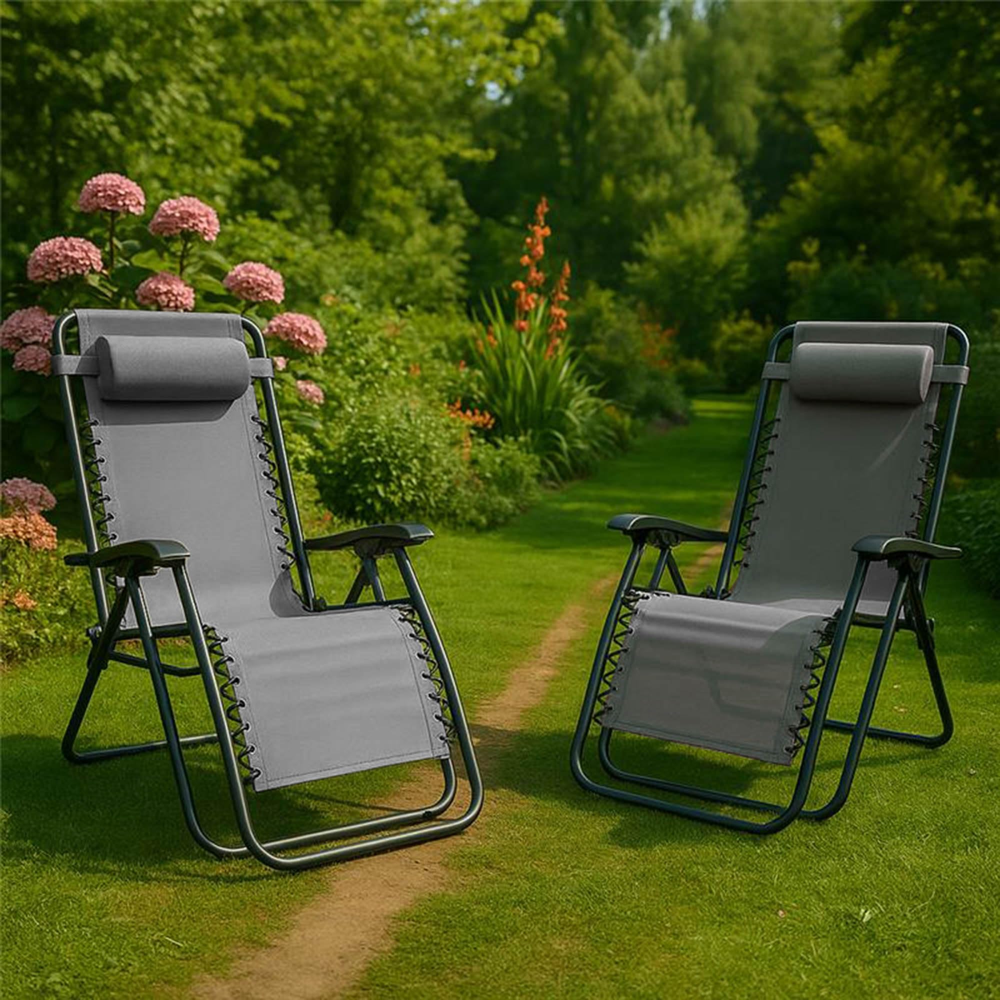 Garden Vida 2 Pack Zero Gravity Chairs Sun Loungers Outdoor Patio Recliner Weightless Feel Seat Weather Resistant Steel (Grey)