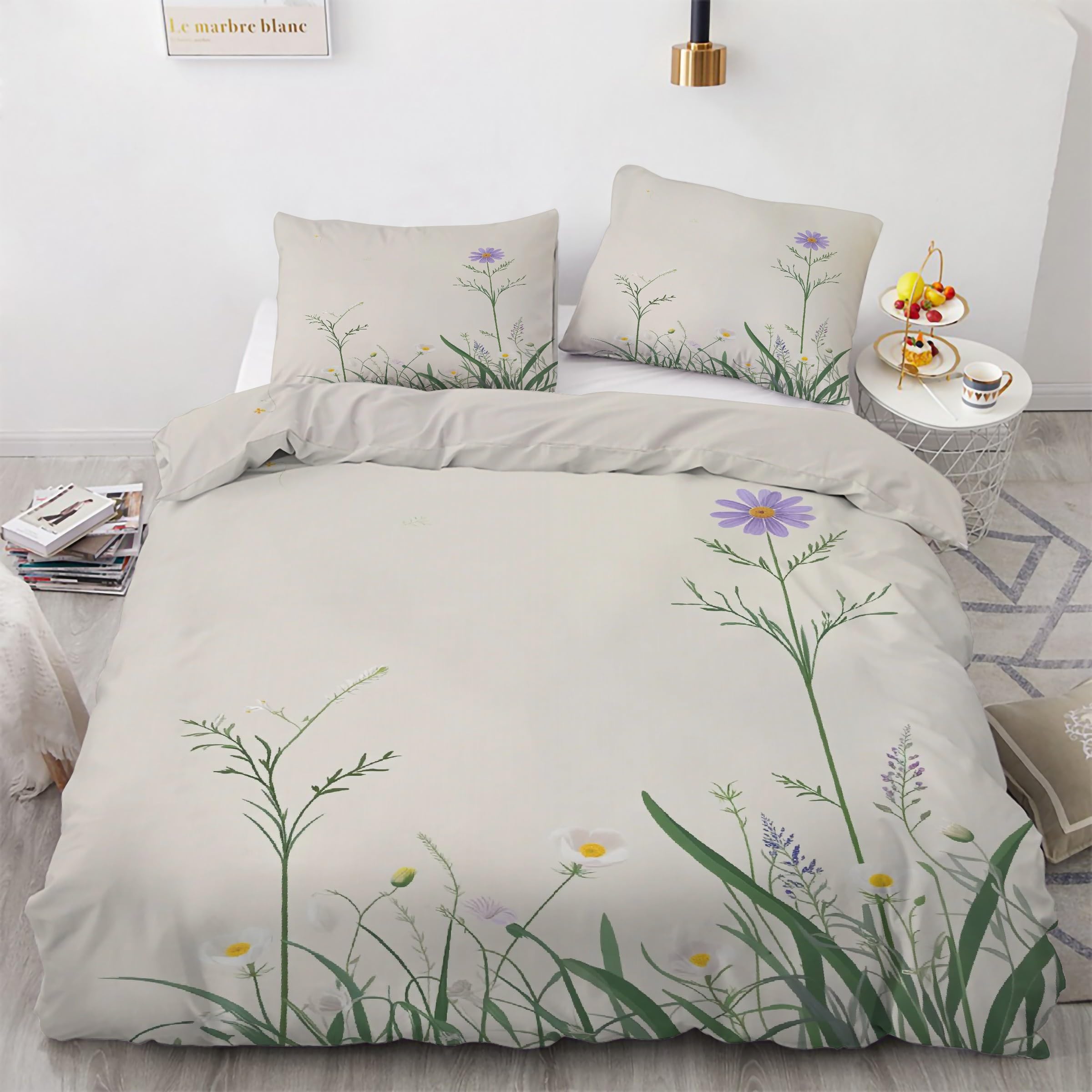Parure de lit fleurs 240x260 avec housse de couette en microfibre et 2 taies d'oreiller KG2292