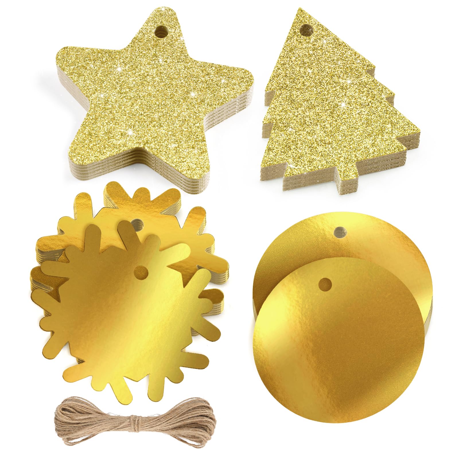 KINGLAKE 40 Pcs Gold Gift Tags, Glitter Foil Christmas Tags for Presents