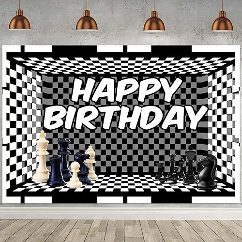 Miniatura 2 de Telón de fondo de cumpleaños de ajedrez a cuadros en blanco y negro fondo simple tema escena escena fondo pastel mantel 7x5ft BJMYFH39