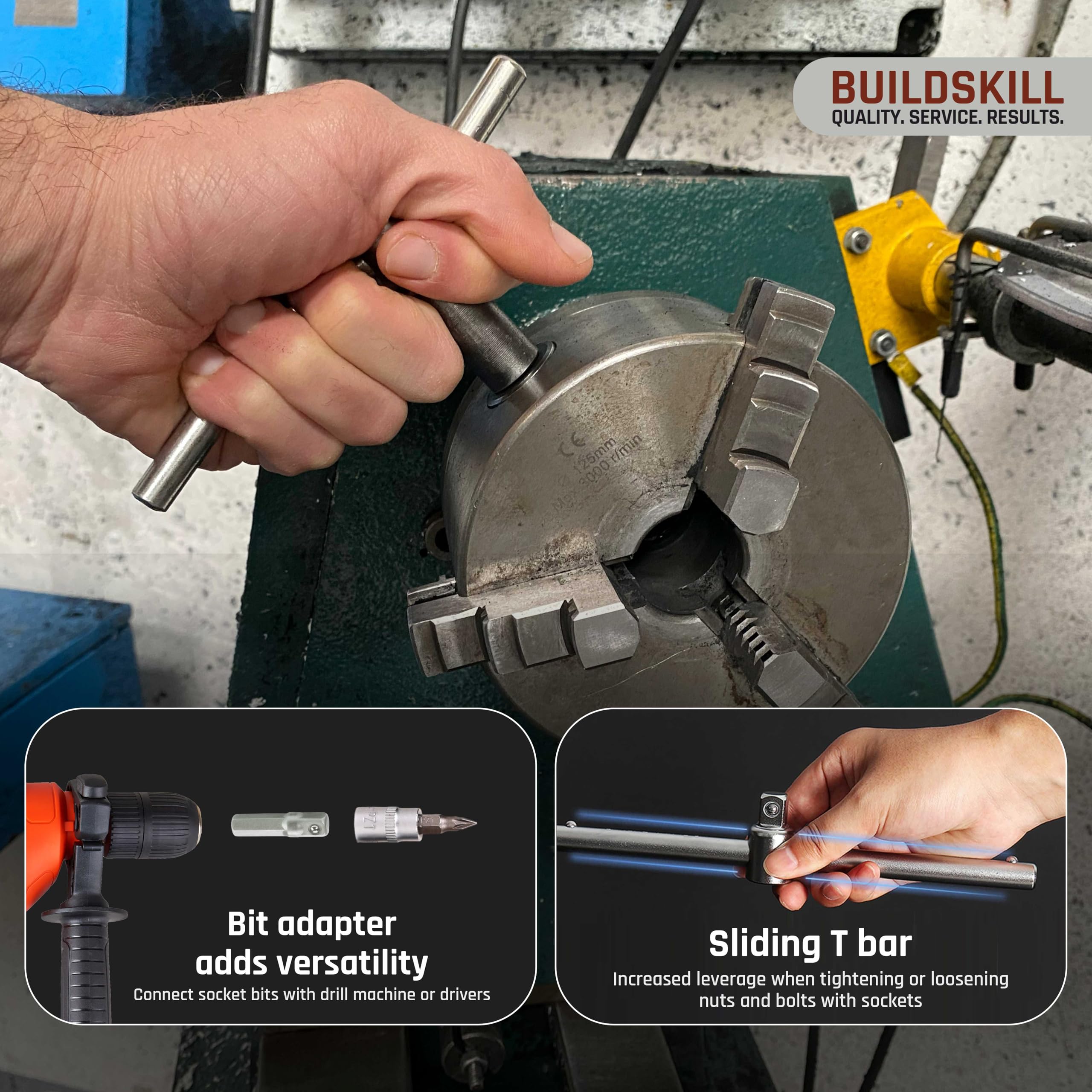 BUILDSKILL 1/4 inch socket set | 46 piece - heavy duty CR-V material | flexible extension bar | quick release reversible ratchet | TPR anti-slip grip | socket wrench set for car & bicycle repairing 4
