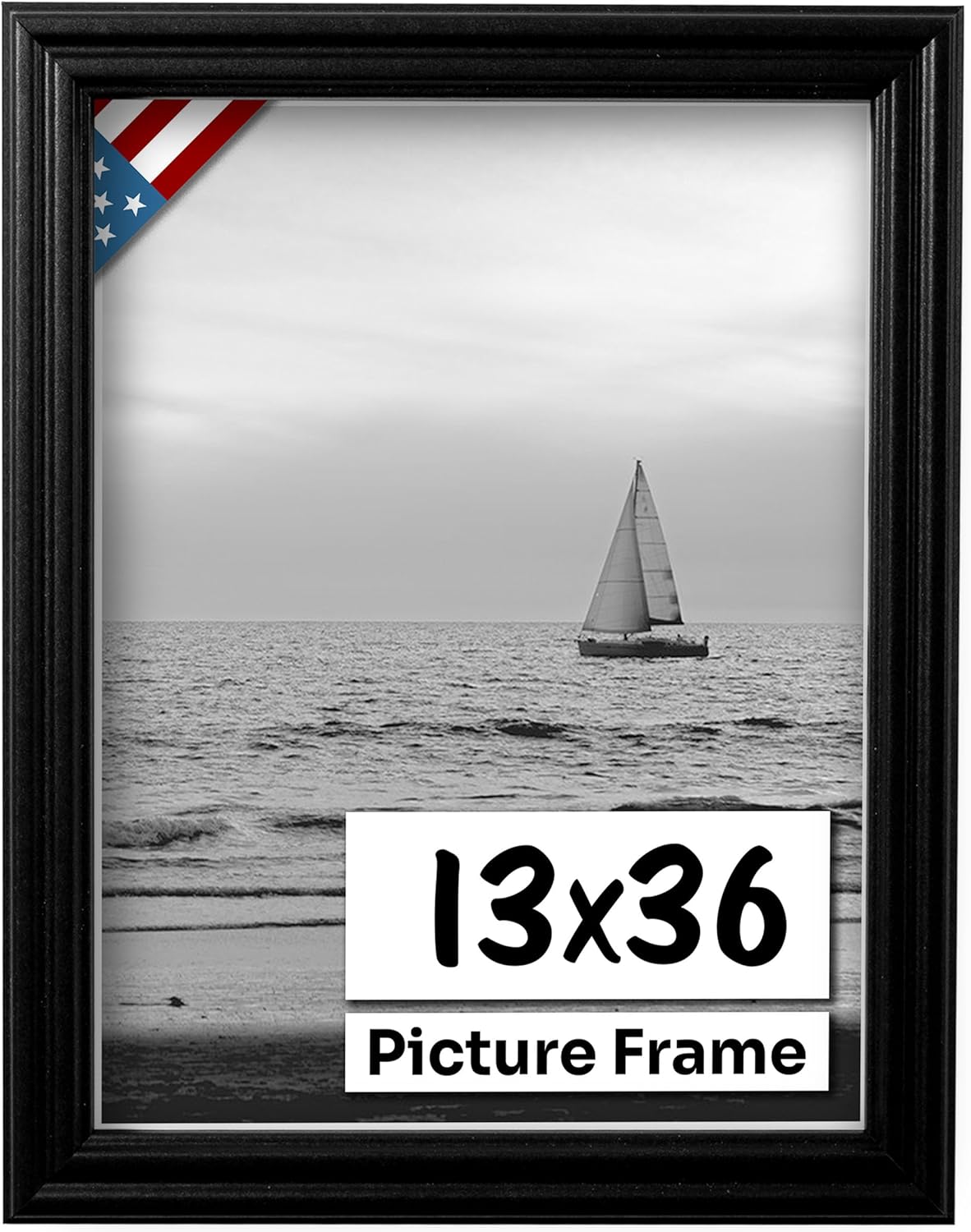 Black 13x36 Picture Frame .75" Inch Wide - Black Wall Decor Handmade Solid Wood Frames with Preinstalled Hangers and UV Blocking Plexiglass 36x13 Frame