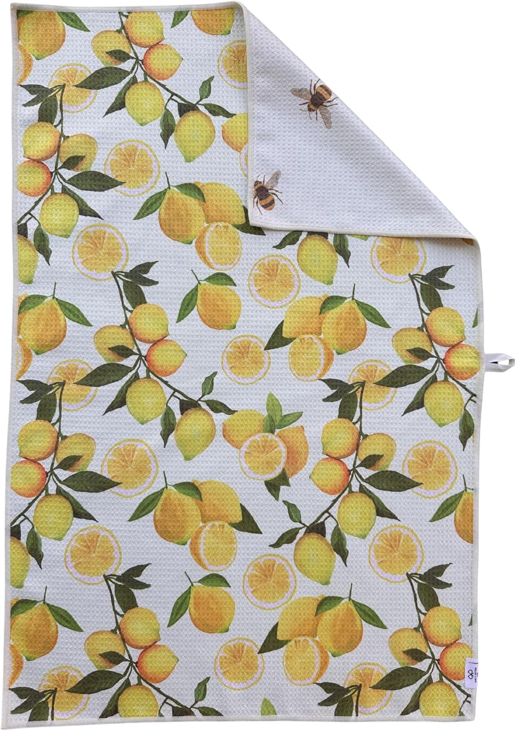 Double Sided Microfiber Waffle Kitchen Tea Towel - Quick Dry Ultra Absorbant 20 x 30 inches, Fruity Fun, Multiple Colors, (Lemons x Bees)