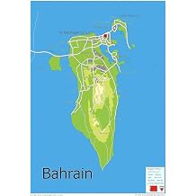 Physical Map of Bahrain - The Oxford Collection - Size A2 - Paper Laminated