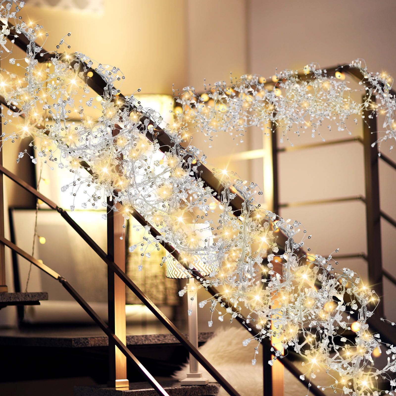 HADDIY Gold Crystal Bead Garland for Christmas Tree,19.7 Feet Iridescent Sparkly Acrylic Beads Garland for Winter and Xmax Tree Decorations and Home Décor
