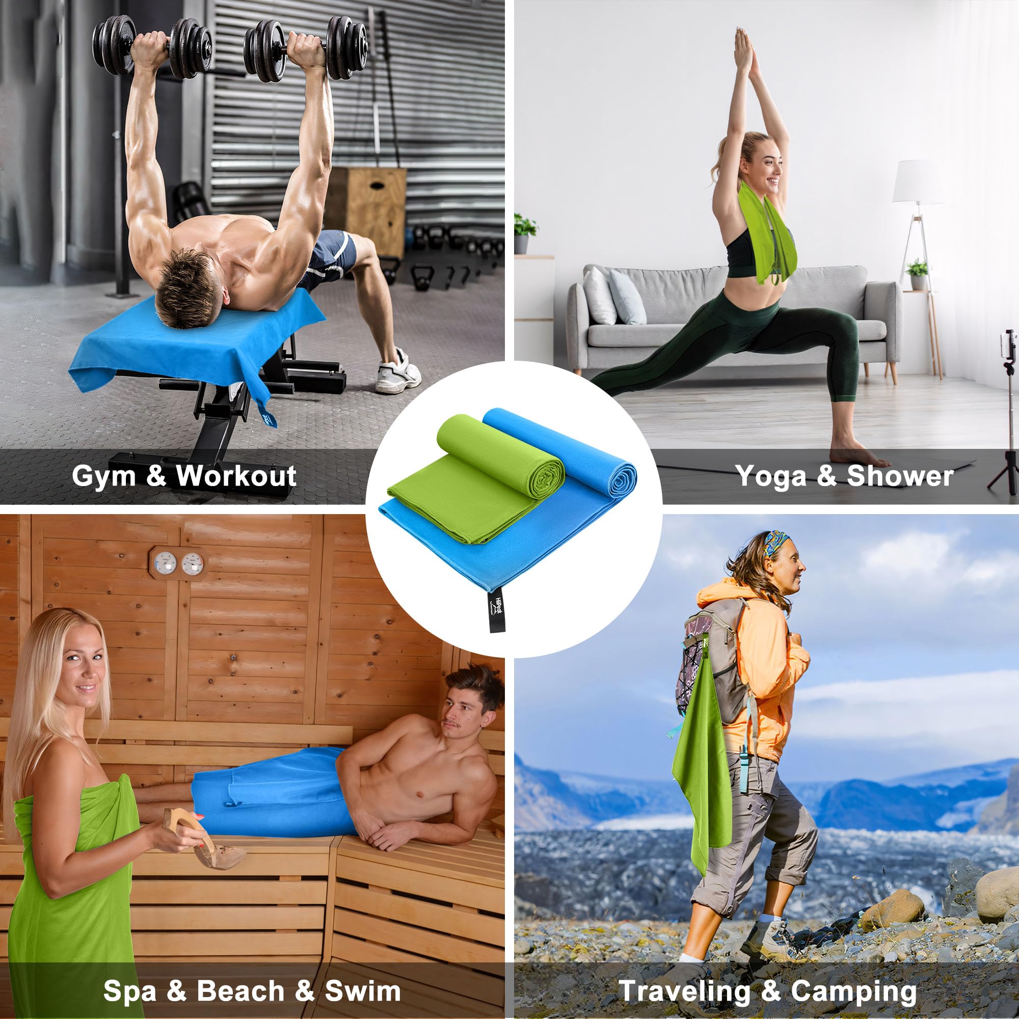 HiiPeak Toallas Microfibra Gimnasio Grandes, Toalla Gimnasio Compactas y de Alta Absorción | Toalla Gym Hombre, Mujer | Ideal para Gimnasio, Viajes y Piscina | Mantenimiento Fácil