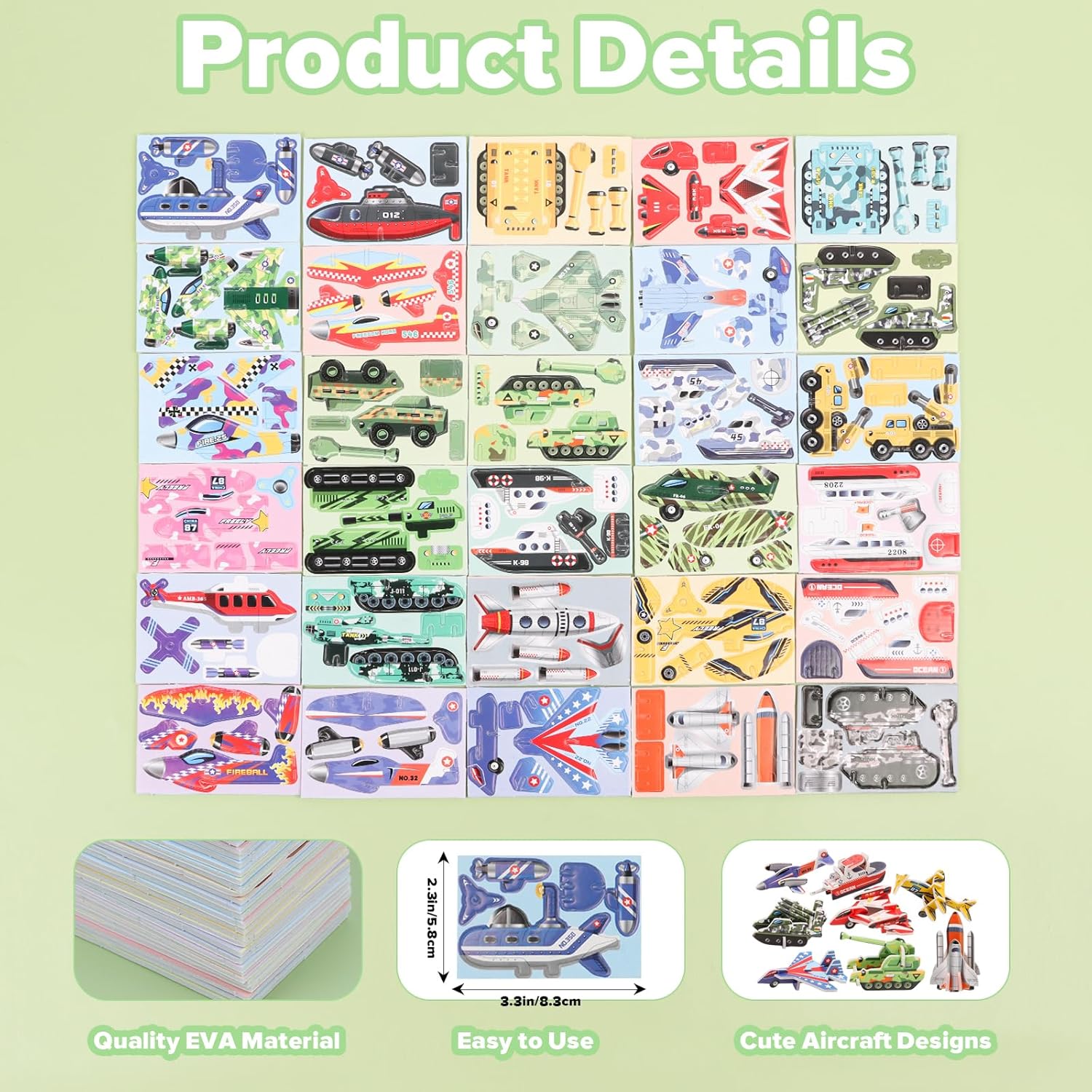 FOIMAS 3D Puzzles for Kids,30 Pack Educational Aircraft Puzzle Tank Plane Rocket Puzzles for Kids Classroom Prize Gifts Party Favor Supply