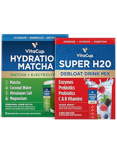 VitaCup Instant Super H2O - Mezcla de bayas de 16 ct e hidratación Matcha 20ct