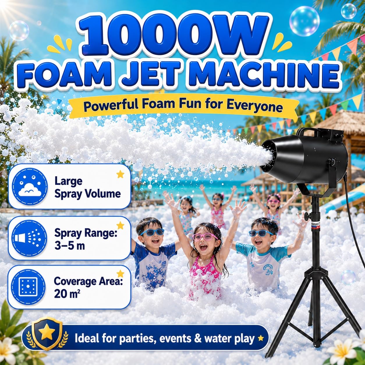 Seifenblasen-Schaummaschine, Elektrische Party-Schaummaschine | 9,84–16,4 Fuß Spray, deckt 215 Quadratfuß ab, mit verstellbarem Ständer, for Bühne, Hochzeiten, Gartenfeiern(Black)