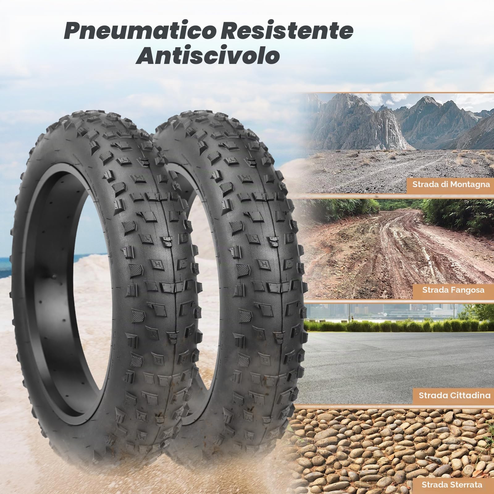 Confezione da 2 pneumatici pieghevoli per bicicletta Fat Bike Tire Grasso, 20/26 x 4,0 cm, per bicicletta elettrica, Mountain Snow and Beach Bike