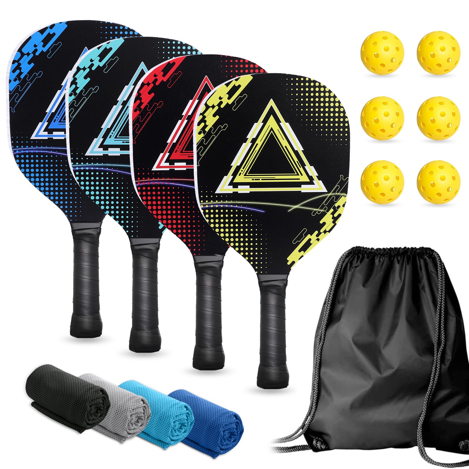 Sternstunde Palas De Pickleball, Pickleball Set Raquetas Juego De Palas De Pickleball, con 4 Raquetas De Pickleball, 4 Toallas, Bolsa De Transporte Y 6 Pelotas De Pickleball para Exteriores