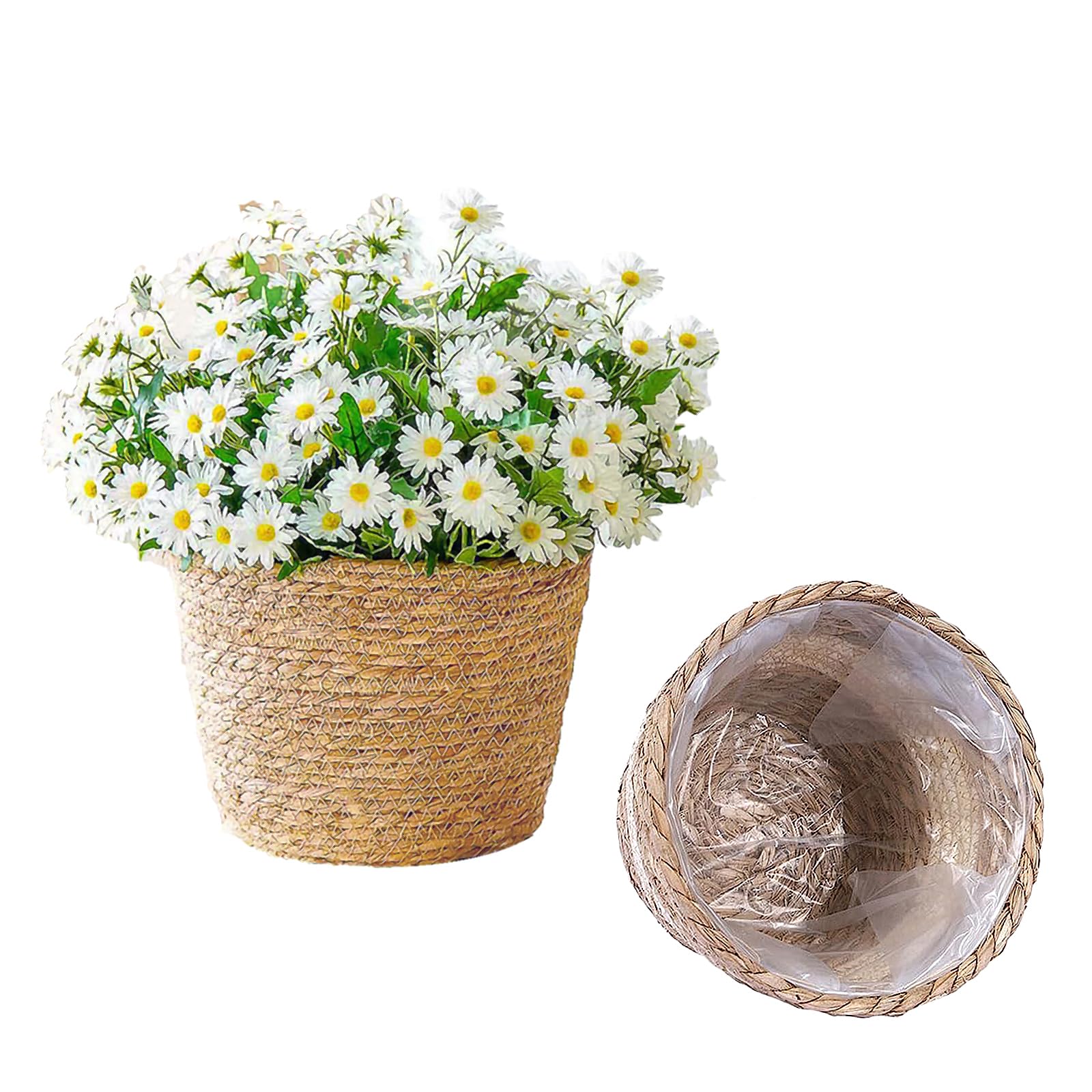 Vaso In Iuta Intrecciata Con Rivestimento Interno In Plastica, Cesto Portaoggetti Per Piante Grasse E Fiori, Beige (Grande, Ø22 X H15 Cm)