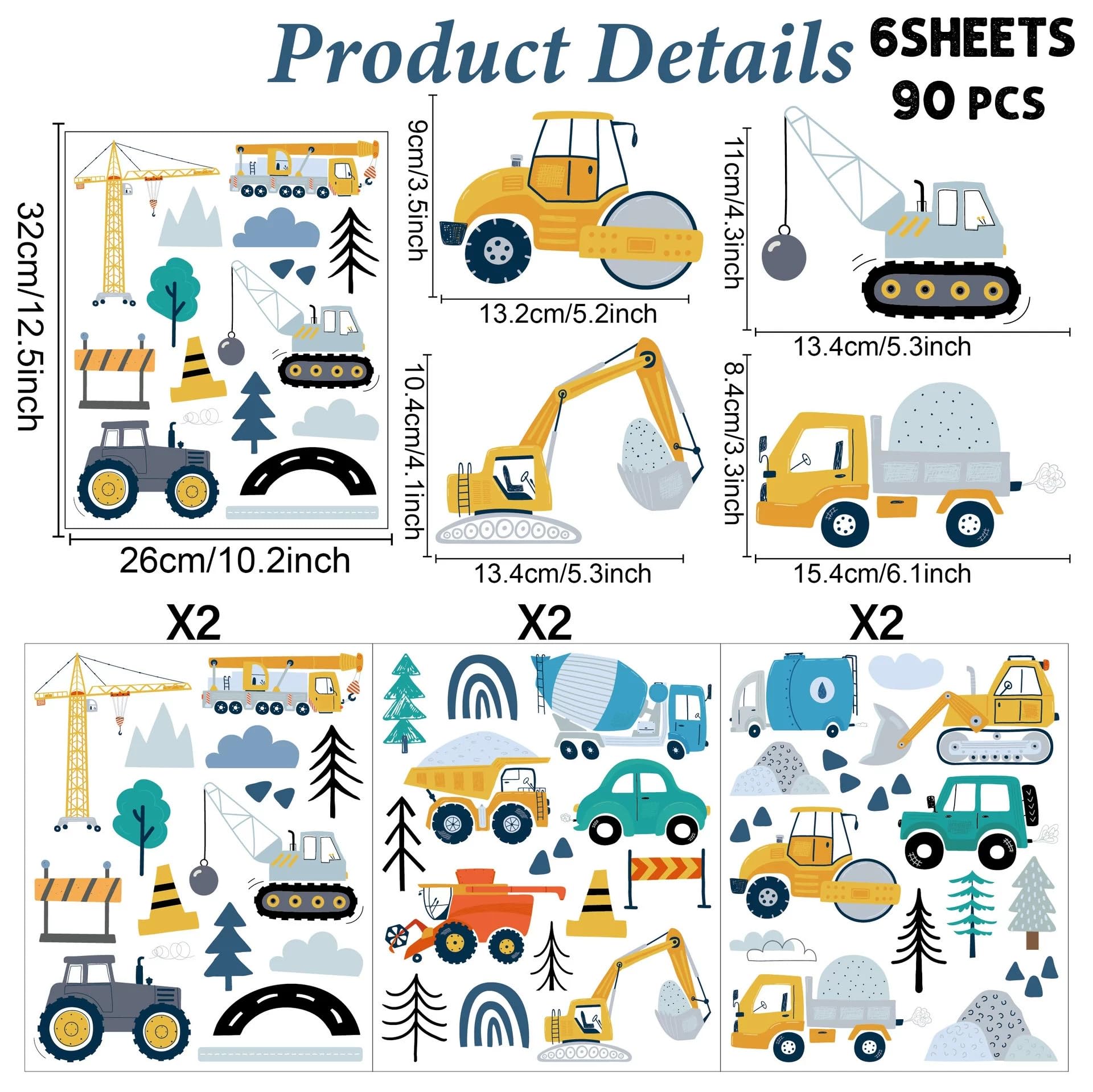 90PCS Transportation Car Wall Stickers,Construction Vehicles Digger Wall Decals for Living Room Kids Boys Bedroom Nursery Home Decor,Art murals Wallpaper Peel and Stick Removable Decoration - Image 4
