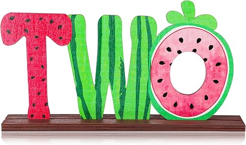 Letrero de madera de sandía de dos letras para mesa de bebé de dos años, decoraciones de fiesta de segundo cumpleaños, suministros de fiesta
