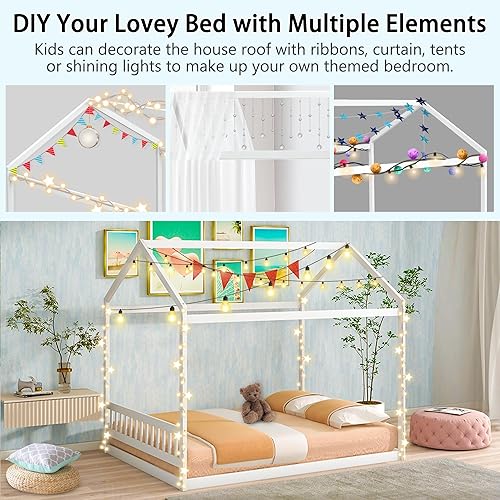 Miniatura 3 de Cama de suelo Montessori Queen Montessori, marco de cama Queen para niños, marco de cama de casa para niños y niñas, cama de plataforma de casa para