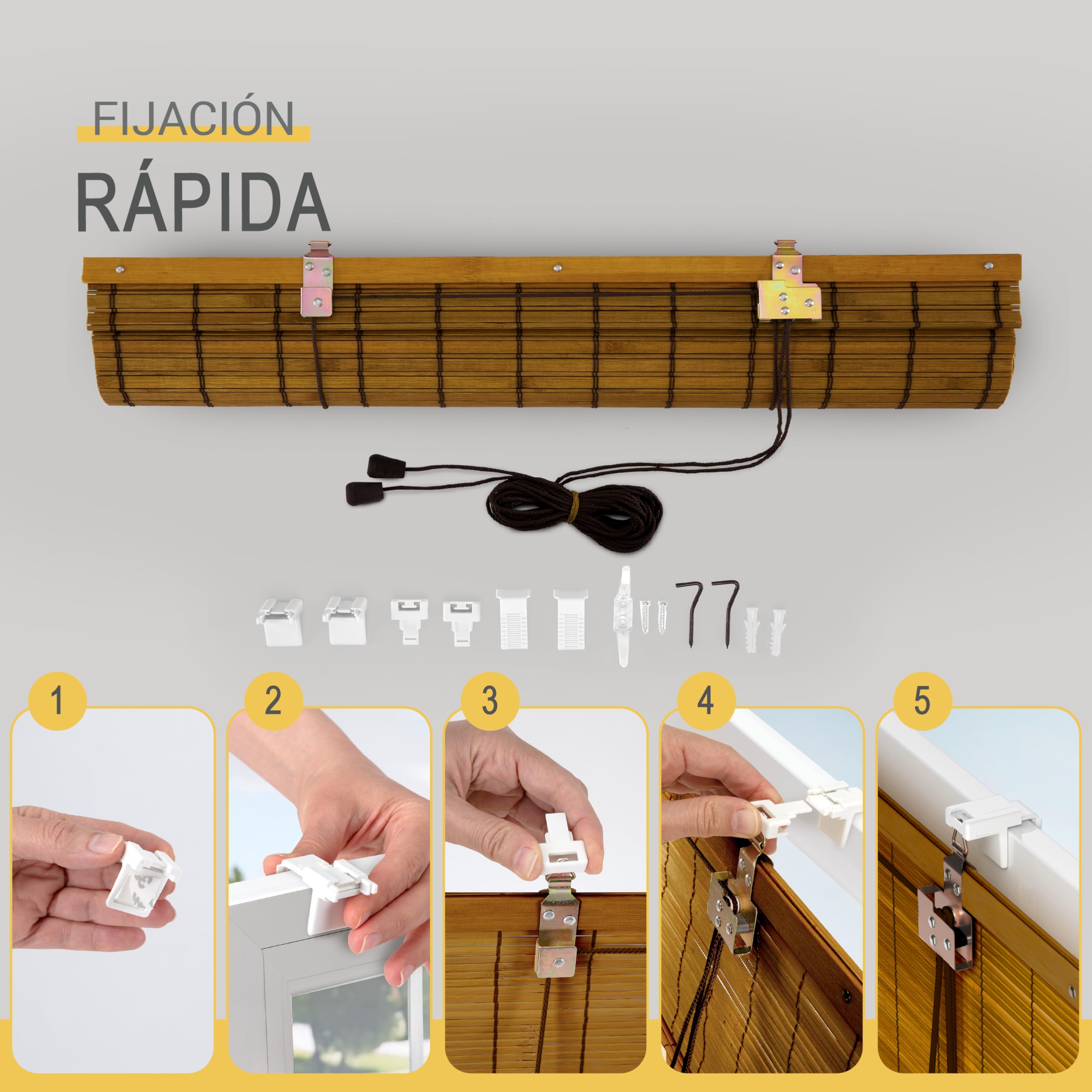 Sol Royal Estor Bambú sin Taladrar 90x220 cm – Estor Enrollable de Madera Natural para Ventana Interior – Persiana Opaca Protección Solar y Privacidad – BR7 | BR7 Estor de madera para ventana, 90 x 220 cm, 90 cm de ancho, opaco, protección solar, estor de