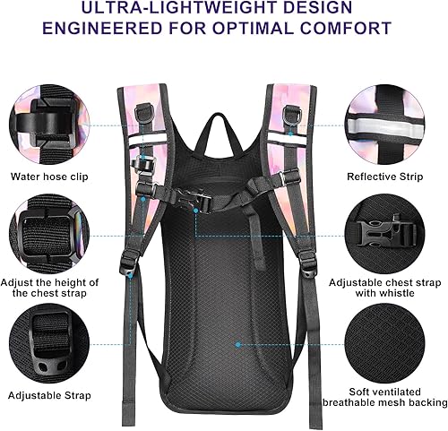 Miniatura 2 de Mochila de hidratación, mochila de agua con vejiga de agua de 2 L, paquete de hidratación esencial para festivales y rave, aislamiento ligero para