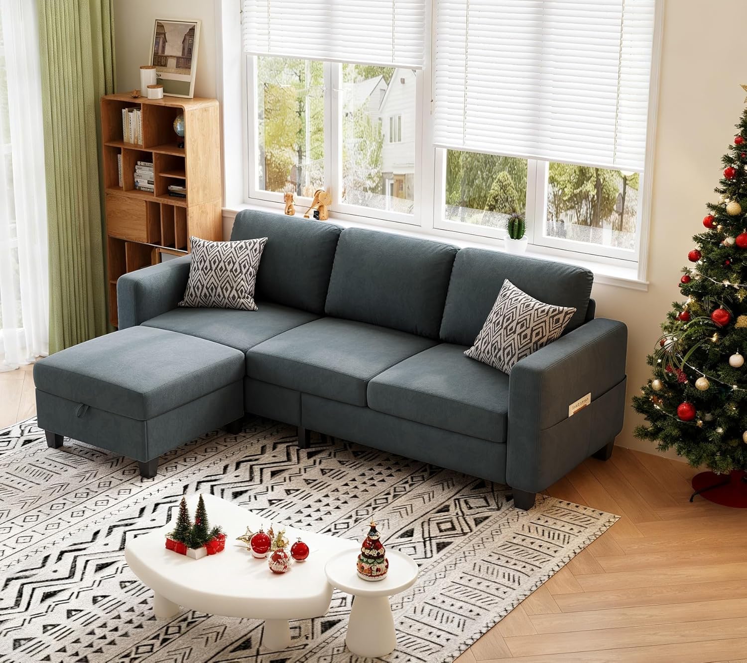 Sectional Sofas Couches for Living Room 3 Seater L Shaped Couch with Storage Ottoman 78" Modern Velvet Fabric Grey Sofa for Apartment, Studio, Office, Small Space