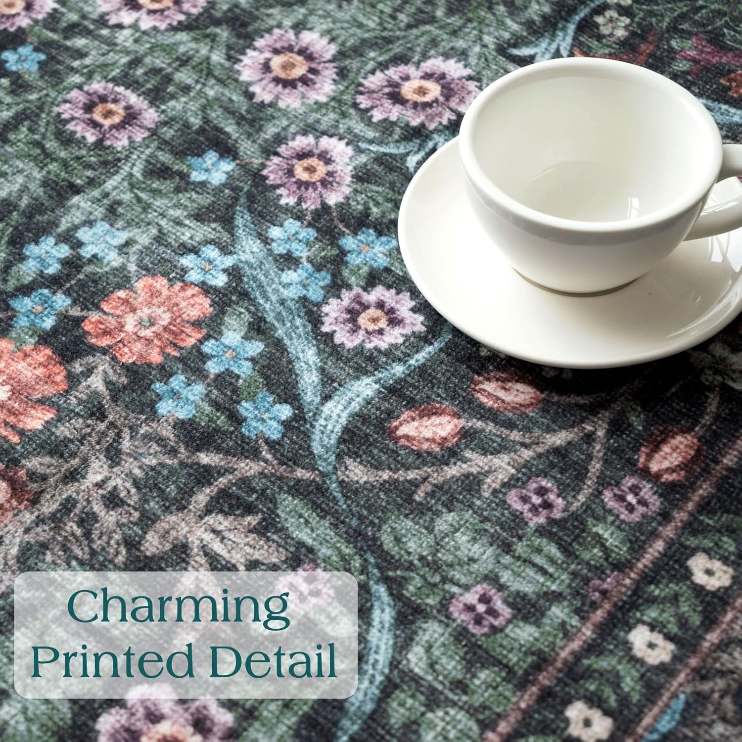 Non Slip Floral Entry Rug - 3x5 Soft Washable Bedroom Area Rug Black Dark Green Boho Botanical Carpet Accent Throw Rugs for Living Room Bedroom Entryway Dorm Bathroom Nursery Home Decor - Image 8