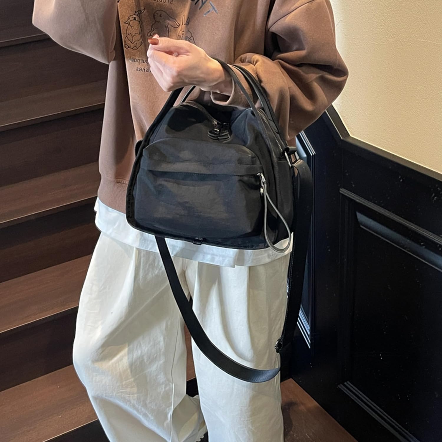 Nylon Crossbody Bags for Women Trendy Shoulder Hobo Purse Front Pocket Handbag Top Handle Satchel Bag - Image 7